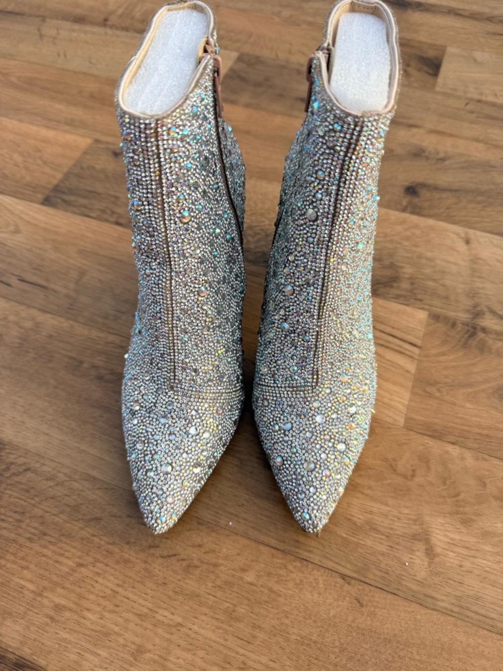 Betsey Johnson Silver Crystal Embellished Pointed Toe Ankle Boots